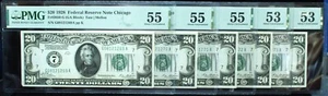 (5) Consecutive 1928 $20 Federal Reserve Notes "Redeemable in Gold" PMG 53-55 - Picture 1 of 8