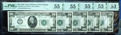 (5) Consecutive 1928 $20 Federal Reserve Notes "Redeemable in Gold" PMG 53-55 - Image 1 of 4