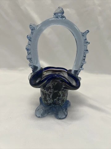 Art Glass Basket Blue Unusual Cover