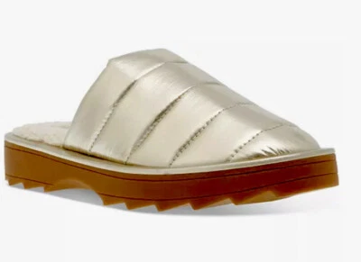 Steve Madden 女式 Chex 绗缝 Puffer 金色拖鞋,尺寸。 10 全新 CHEX01S045100 — 第 1/4 张图片