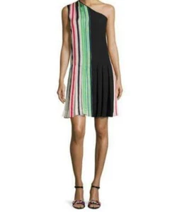 DVF Diane Von Furstenberg One-Shoulder Pleated Ribbon Dress 2 Multicolor Strips - Picture 1 of 11