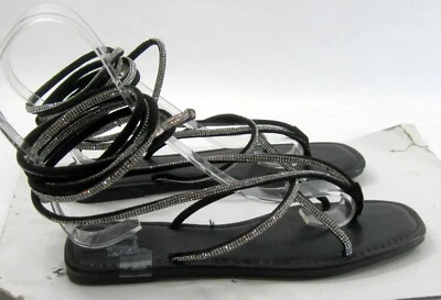 LILIANA Nuevo Verano Negro Zapatos Atar Pierna Redonda Sandalias MUJERES Talla 7.5 Foto 1 de 4