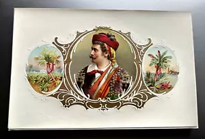 ETIQUETA ORIGINAL DE CAJA DE CIGARROS 1910 ARISTOCRÁTICA EN RELIEVE INTERIOR. ROYAL MAN, PALMERAS - Imagen 1 de 2