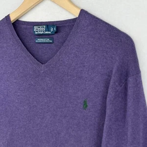 POLO RALPH LAUREN Sweater Mens L Pima Cotton V-Neck Golf Jumper Pullover Purple - Picture 1 of 13