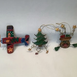 Ornamento natalizio dipinto a mano aereo albero giocattolo sacco latta albero metallo dimensionale - Foto 1 di 4
