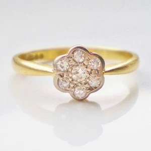 Atemberaubender Vintage 18 kt Gold Diamant Gänseblümchen Cluster Ring um 1979; UK Größe "O 1/2" - Bild 1 von 7