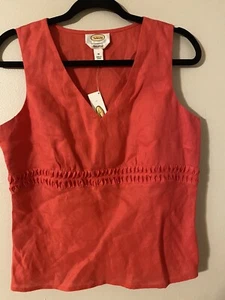 Talbots Linen Womens Top Blouse Size 10 Hot Pink V-Neck Sleeveless - Picture 1 of 8