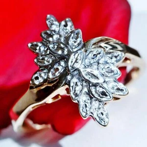 10k multi tone gold ring diamond cut flower size 5 vintage handmade 3.6gr N448B - Picture 1 of 12