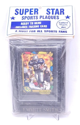 VTG NOS Emmitt Smith Dallas Cowboys Superstar Sports Plaque w Football Card Cover