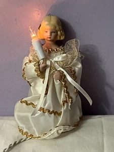 Christmas Miniature Angel Lighted tree topper silk gown OH9095 - Picture 1 of 6