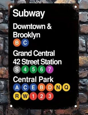 NYC 42nd St Downtown & Brooklyn Alphabet Subway Lines 8"x12" Metal Sign + Map - Image 1 of 4