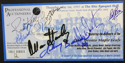 1997 Ritz Banquet Hall Ticket Signed by Toronto Maple Leaf Stanley Cup Champs Cover