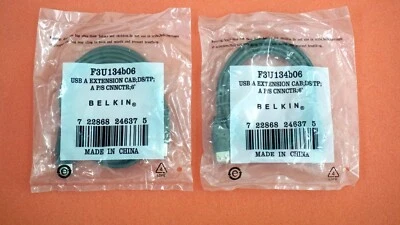 2x New BELKIN 6Ft / 1.8M USB-A Male to Female 2.0 Extension Cable Gray (B06 - Image 1 of 3