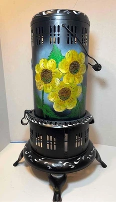 Vintage Folk Art 525 Perfection BIG YELLOW FLOWERS Oil Parlor Heater Body - Image 1 of 4