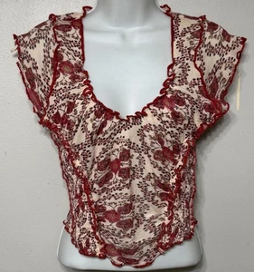 Free People Top Women’s Size XS Oh My Baby Tee Cottagecore Floral Sand Combo - Picture 1 of 8