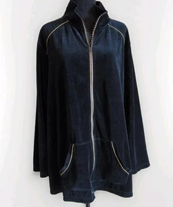 Sz 3X Quacker Factory Womens Black Velour Zip Jacket Gold/Rhinestone Trim - Picture 1 of 11