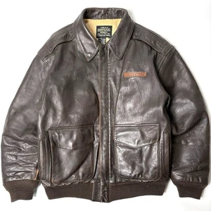 VTG Avirex A-2 Bomber Flight Leather Jacket S Brown Patrouille de France 1988 - Picture 1 of 10