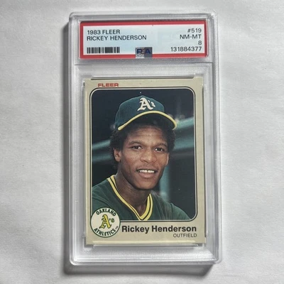 Fleer #519 1983 Rickey Henderson PSA 8 casi nuevo-como nuevo Foto 1 de 2