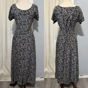 Maxi Vestido Vintage Años 90 Erika Estampado Floral Manga Corta Cuello Redondo Mujeres Boho S - Imagen 1 de 11