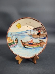 Vintage Olaria Carrilho Lopez Corval Portugal Hand-Painted Terracotta Plate 11" - Picture 1 of 23