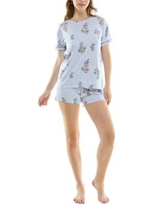 Roudelain Damen 2-teiliges bedrucktes kurzes Pyjama-Set Bella gestreift Blumen Large neu mit Etikett - Bild 1 von 5