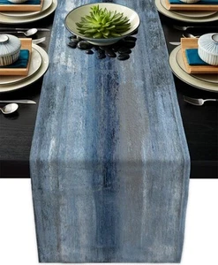 Blue Grey Table Runners Modern Art Farmhouse Linen Table Runners Dresser Scar - Picture 1 of 7