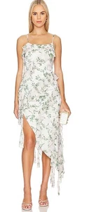 $495 MISA Los Angeles ILYSA MID-LENGTH DRESS Size Med White Floral Sage - Picture 1 of 13