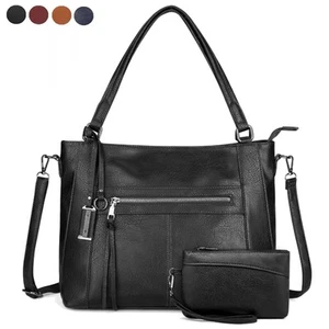 2 in 1 Women Tote Hobo Handbag Ladies Large Soft Leather Travel Shoulder Bag - Picture 1 of 27