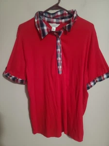 CJ Banks Short Sleeve Half Button - Women's 1X - Collar + Sleeve Accents - Picture 1 of 4
