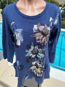 Jess & Jane Blue Wild Pockets Tunic T Shirt Top Womens Blouse L Large - Picture 1 of 3