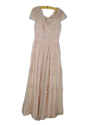 Vintage 50s Elegant Formal Prom Chiffon Ruffle Dress Pink Sz XS Handmade - Image 1 of 4