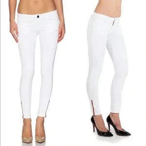Pantalones de mezclilla ajustados Etienne Marcel blancos tiro alto rojos con cremallera al tobillo talla 26 nuevos con etiquetas $245 - Imagen 1 de 12