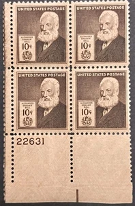 Scott#: 893 - Famous Americans: Alexander Graham Bell 3¢ 1940 Plate Block MNHOG - Bild 1 von 2