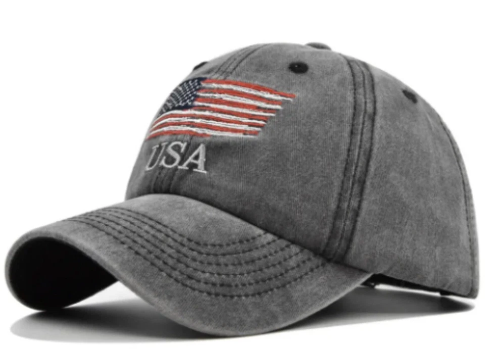 ✅ Gorra de béisbol envejecida con una bandera estadounidense en NEGRO - 4 de JULIO ✅ Foto 1 de 4