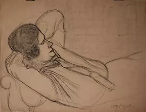 Fritz Tröger Frauenporträt liegend Dresdner Sezession signiert Zeichnung 1924 - Bild 1 von 2
