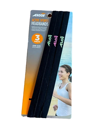 Новый Avia активный Sports повязки на голову 3 упаковки черный логотип силиконовая полоска - Изображение 1 из 4