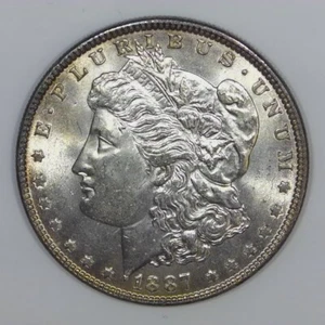 Dólar de plata Morgan 1887 90 % moneda de 1 dólar estadounidense BU-CH d615 - Imagen 1 de 2