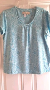 SUZETTE Knit Top - L - Scoop Neck w/Shirring, Short Sleeves, Straight Hem - Picture 1 of 5