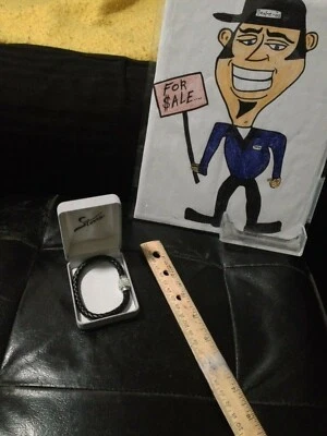 BLACK LEATHER  Bracelet  Magnetic  CLASP  Bangle CZ  AROUND THE  CLASP  ESTATE' - Image 1 of 3