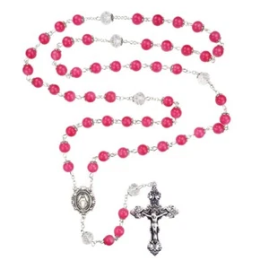 MV (XT112) STERLING PINK & CRYSTAL ROSARY 23" L - Picture 1 of 1