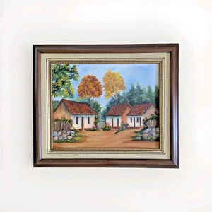Arte popular de Costa Rica pintura al óleo casas típicas de terracota por el artista G. Fung 20" - Imagen 1 de 10
