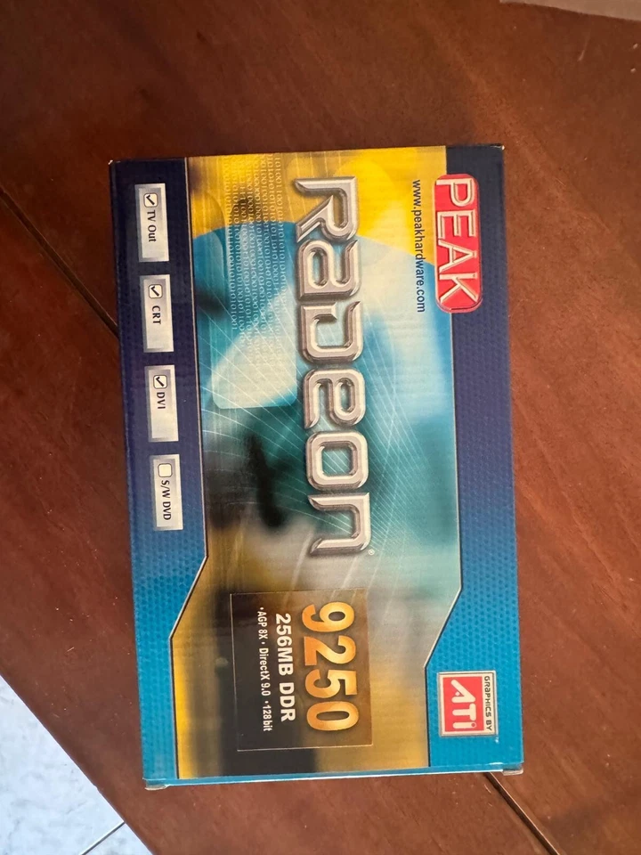 Big Box ATI Radeon 9250 256mb DDR-AGP-8X-DirectX-9.0-128 bit-RARA COMPLETA - Immagine 1 di 4