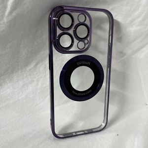 Mag Safe Lens Protect Clear Case for iPhone 15,14 Pro Thin Cover Purple Metallic - Picture 1 of 5