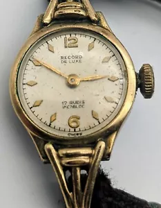 Record De Luxe Lünette Damenuhr Vintage Schweizer Quarz BRAUCHEN BAND/AKKU - Bild 1 von 2