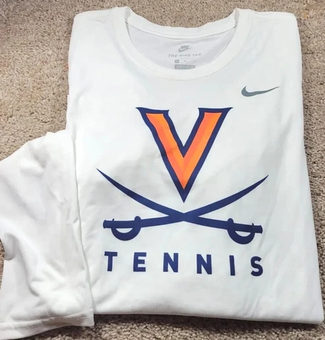 New! NIKE DRIFIT-VA CAVALIERS TENNIS-White Poly, Womens LS, Athletic Tee-(M) Cover