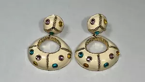 Vintage riesige Les Bernard Schmuck Ton Cabochon Türklinke Ohrhänger Clip Ohrringe - Bild 1 von 5