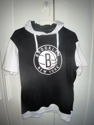 NBA NY Brooklyn Nets Short Sleeve Hoodie Sweatshirt Size S Cover