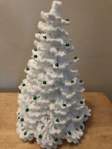 Crochet Christmas Tree, White, with Green Decorations, New - Picture 1 of 4