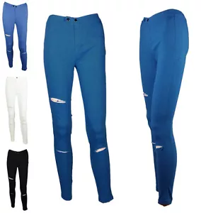Damas Pantalones de mezclilla ajustados de calce rasgado Pantalones elásticos Color Leggings - Imagen 1 de 5