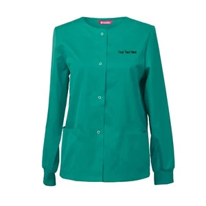 Women‘s Embroidered Scrub Jacket Snap Front Warm up Jacket Personalized text - Picture 1 of 57
